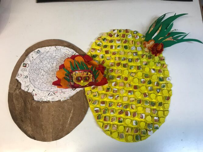 Máscara finalizada com a representação do sumo ananás/coco